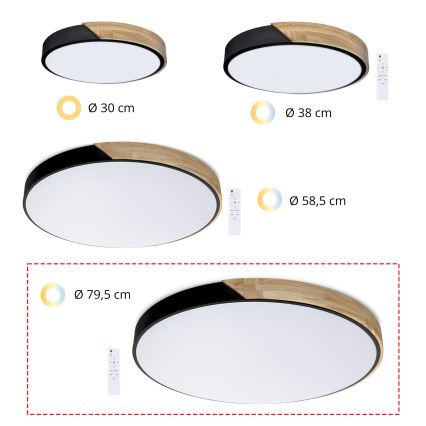 Brilagi - LED-dæmpbar loftlampe PILANA LED/72W/230V 3000-6500K eg/sort Ø 80 cm + fjernbetjening