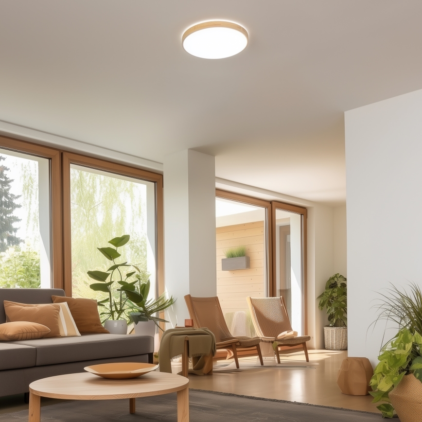 Brilagi - LED-dæmpbar loftlampe PINE LED/24W/230V træ Ø 42 cm 3000–6500 K + fjernbetjening