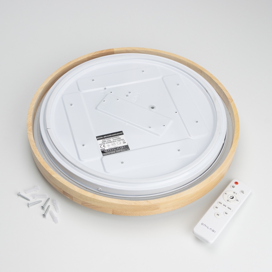 Brilagi - LED-dæmpbar loftlampe PINE LED/24W/230V træ Ø 42 cm 3000–6500 K + fjernbetjening