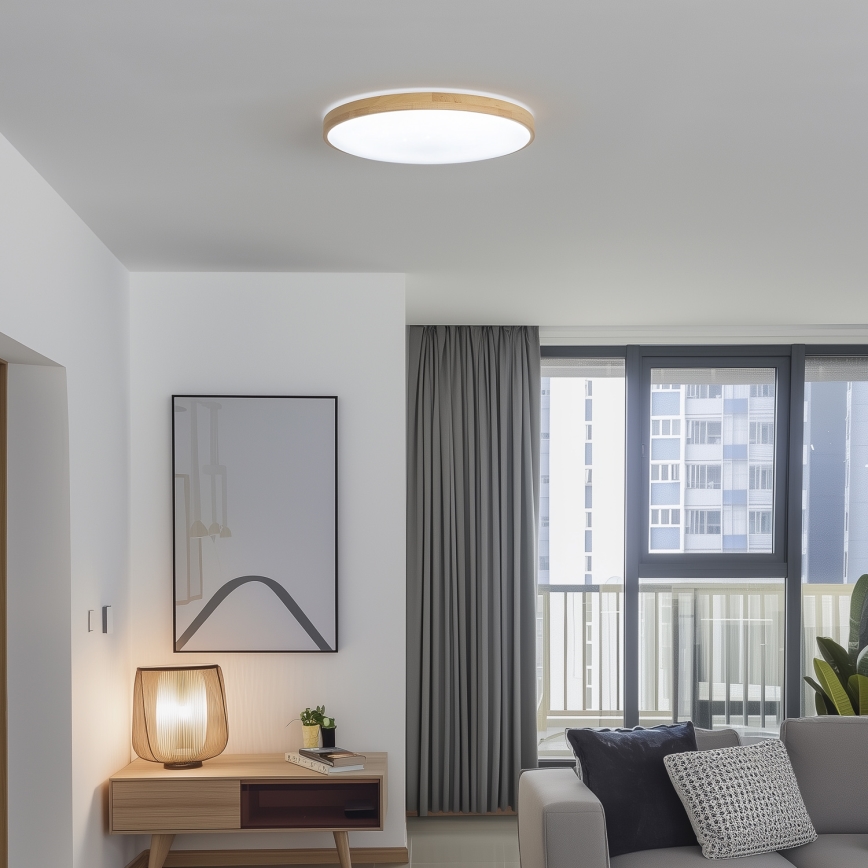 Brilagi - LED-dæmpbar loftlampe PINE LED/60W/230V træ Ø 52 cm 3000-6500K + fjernbetjening