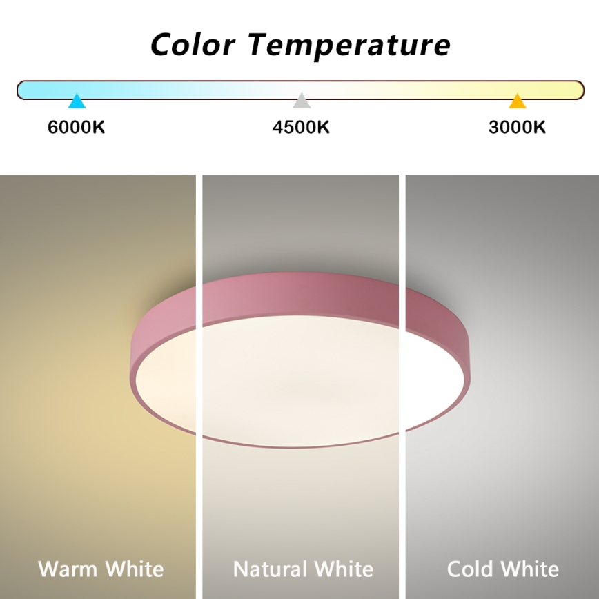 Brilagi - LED dæmpbar loftlampe POOL LED/36W/230V 3000-6000K Ø 30 cm lyserød + fjernbetjening