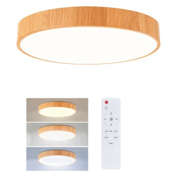 Brilagi - LED-dæmpbar loftlampe POOL LED/36W/230V 3000-6000K Ø 30 cm i trælook + fjernbetjening