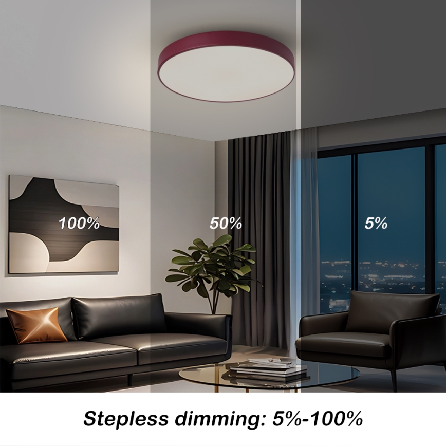 Brilagi - Dæmpbar LED-loftlampe POOL LED/48W/230V 3000-6000K Ø 40 cm bordeaux + fjernbetjening