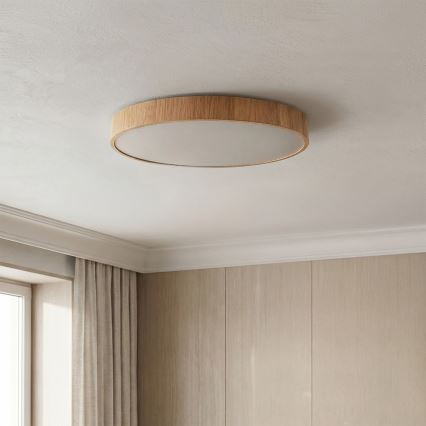 Brilagi - LED dæmpbar loftlampe POOL LED/50W/230V 3000-6000K Ø 40 cm i trælook + fjernbetjening