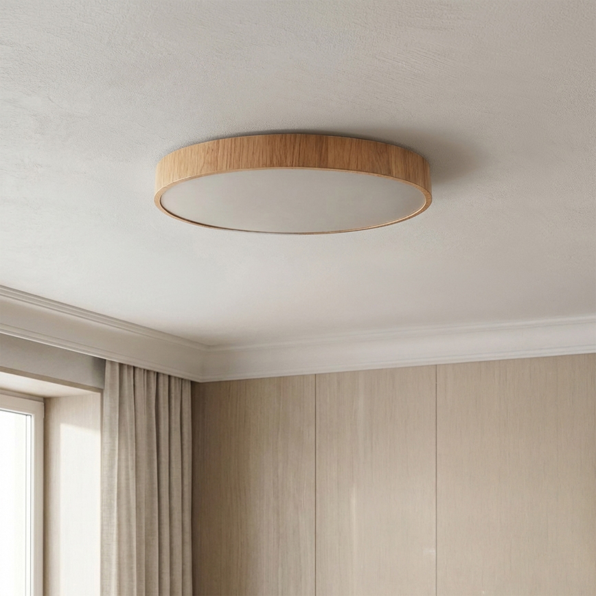 Brilagi - LED dæmpbar loftlampe POOL LED/50W/230V 3000-6000K Ø 40 cm i trælook + fjernbetjening
