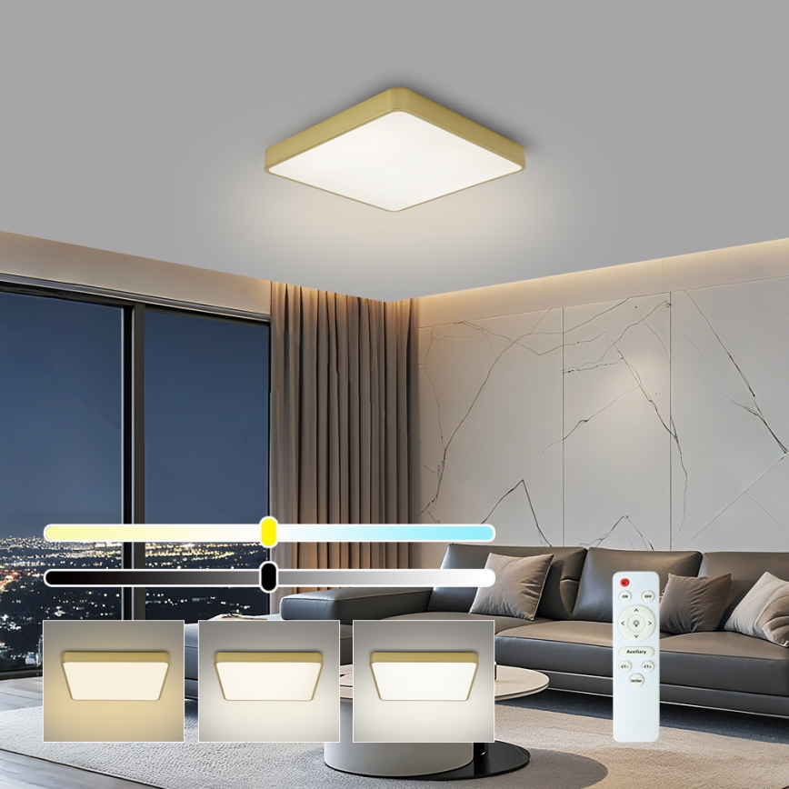 BRILAGI - Dæmpbar LED-loftlampe POOL SQUARE 36W/230V 3000-6000K 40x40 cm guld + fjernbetjening