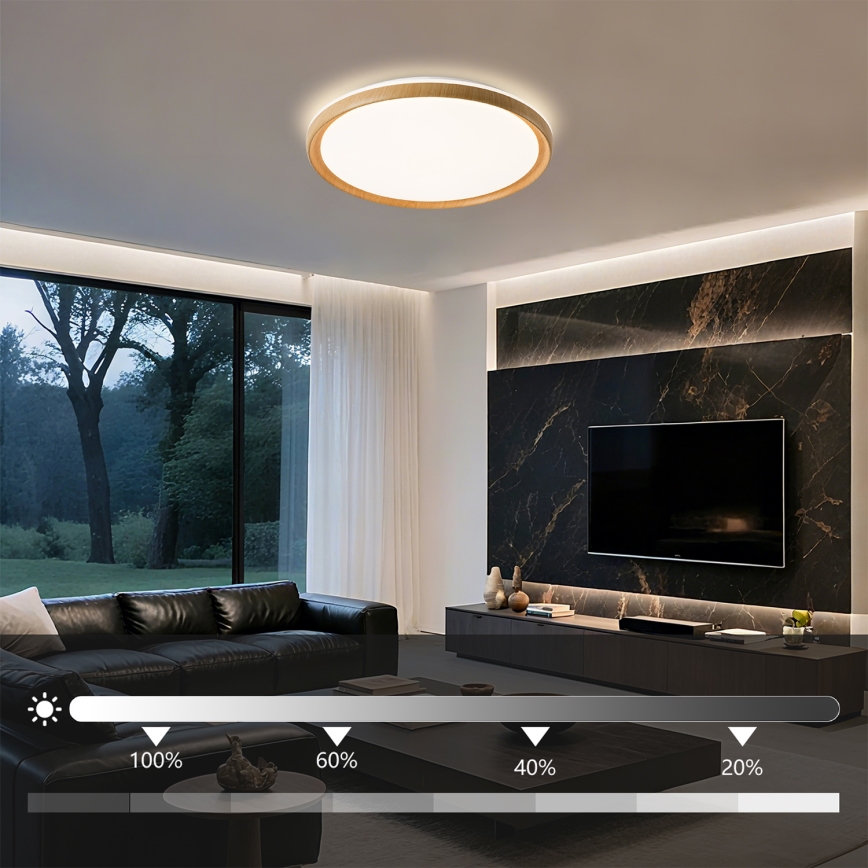 Brilagi - dæmpbar LED-loftlampe RIVO LED/72W/230V 3000-6000K træfinish Ø 50 cm + fjernbetjening