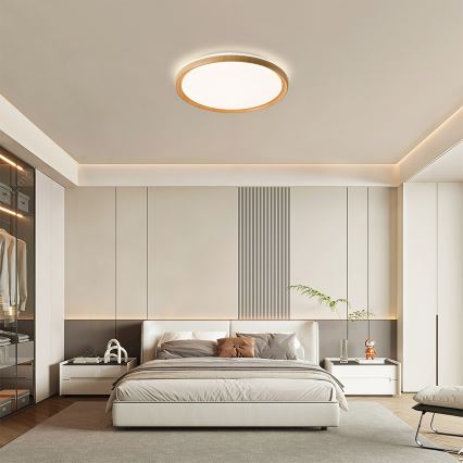 Brilagi - dæmpbar LED-loftlampe RIVO LED/72W/230V 3000-6000K træfinish Ø 50 cm + fjernbetjening