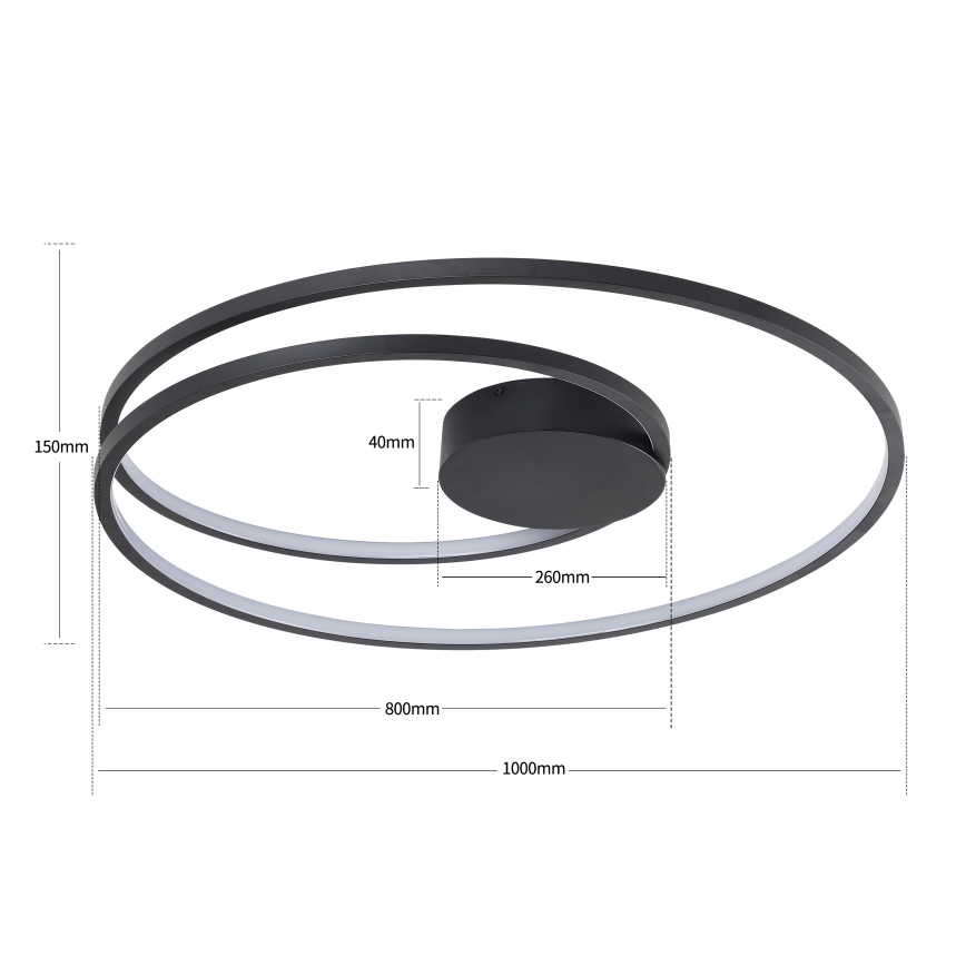 Brilagi - Dæmpbar LED-loftlampe TWISTER LED/105W/230V 3000-6000K, Ø 100 cm, sort + fjernbetjening