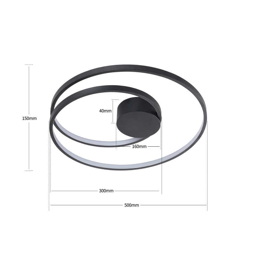 Brilagi - Dæmpbar LED-loftlampe TWISTER LED/48W/230V 3000-6000K Ø 50 cm sort + fjernbetjening
