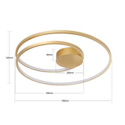 Brilagi - Dæmpbar loftlampe TWISTER LED/75W/230V 3000-6000K Ø 70 cm guld + fjernbetjening