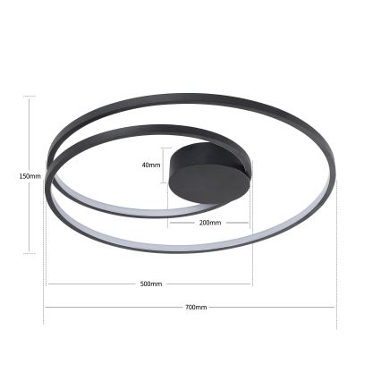 Brilagi - Dæmpbar LED-loftlampe TWISTER LED/75W/230V 3000-6000K Ø 70 cm sort + fjernbetjening