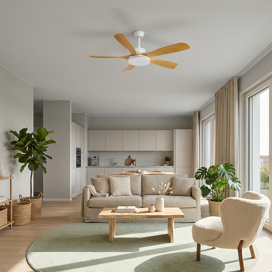 Brilagi - LED-dæmpbar loftventilator LED/34W/230V 132 cm hvid/brun + fjernbetjening