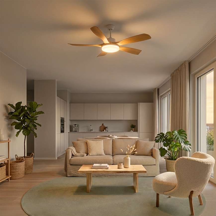 Brilagi - LED-dæmpbar loftventilator LED/34W/230V 132 cm hvid/brun + fjernbetjening