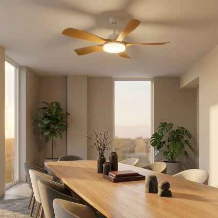 Brilagi - LED-dæmpbar loftventilator LED/34W/230V 132 cm hvid/brun + fjernbetjening