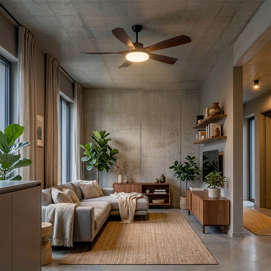 Brilagi - LED-dæmpbar loftventilator LED/34W/230V 132 cm sort/brun + fjernbetjening