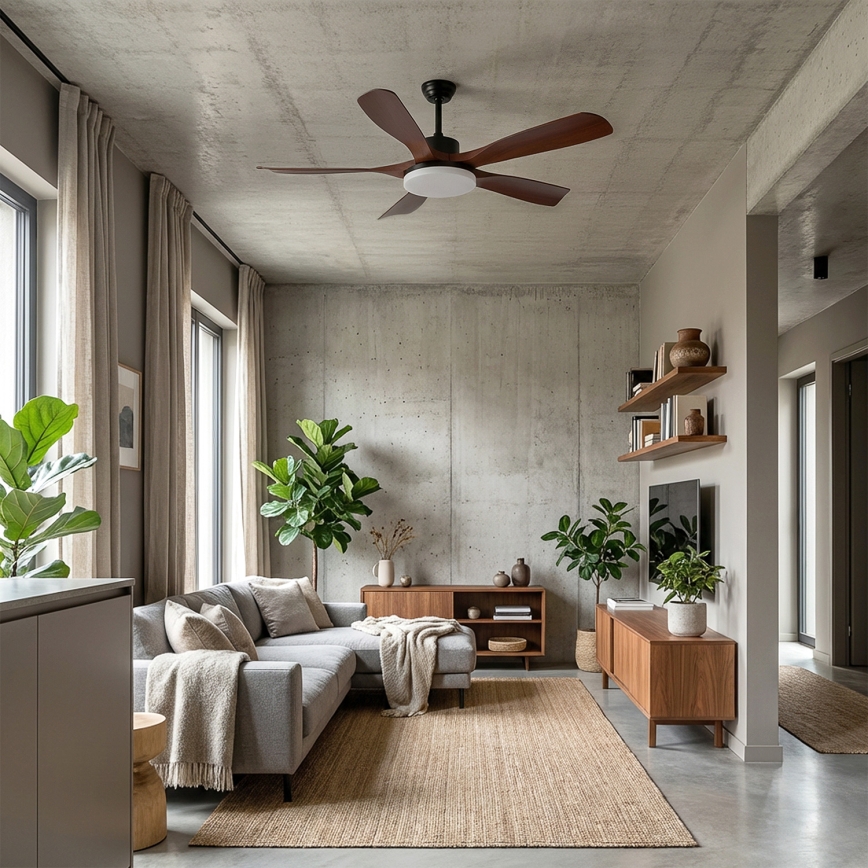 Brilagi - LED-dæmpbar loftventilator LED/34W/230V 132 cm sort/brun + fjernbetjening