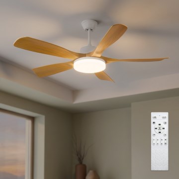 Brilagi - LED-dæmpbar loftventilator LED/34W/230V 3000-6500K Ø 132 cm hvid/brun + fjernbetjening