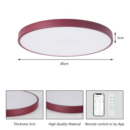 Brilagi - Dæmpbar LED-armatur POOL SMART LED/100W/230V Ø 80 cm 3000–6000K Wi‑Fi Tuya + fjernbetjening bordeaux