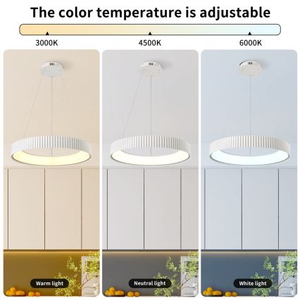 Brilagi - Dæmpbar LED-pendel på wire FALCON MODERN LED/54W/230V Ø 60 cm hvid + fjernbetjening