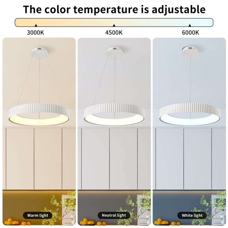 Brilagi - Dæmpbar LED-pendel på wire FALCON MODERN LED/54W/230V Ø 60 cm hvid + fjernbetjening
