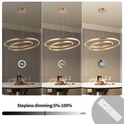 Brilagi - TWISTER LED-dæmpbar pendel med wire LED/75W/230V 3000-6000K Ø 70 cm guld + fjernbetjening