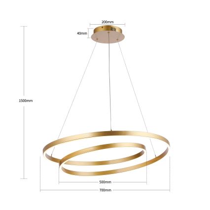 Brilagi - TWISTER LED-dæmpbar pendel med wire LED/75W/230V 3000-6000K Ø 70 cm guld + fjernbetjening