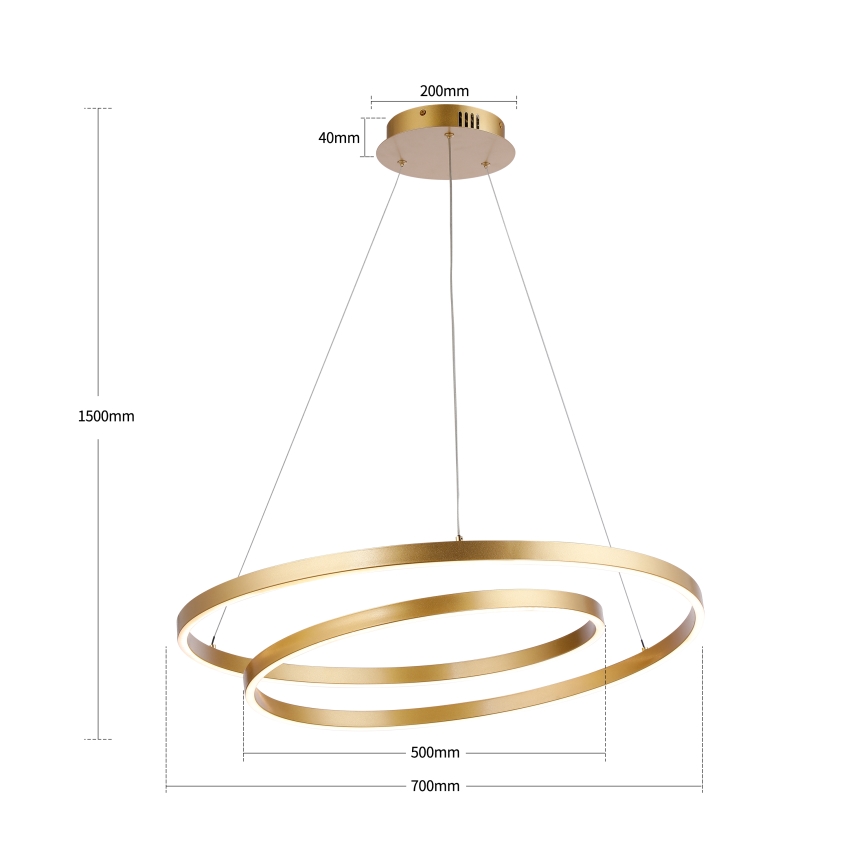 Brilagi - TWISTER LED-dæmpbar pendel med wire LED/75W/230V 3000-6000K Ø 70 cm guld + fjernbetjening