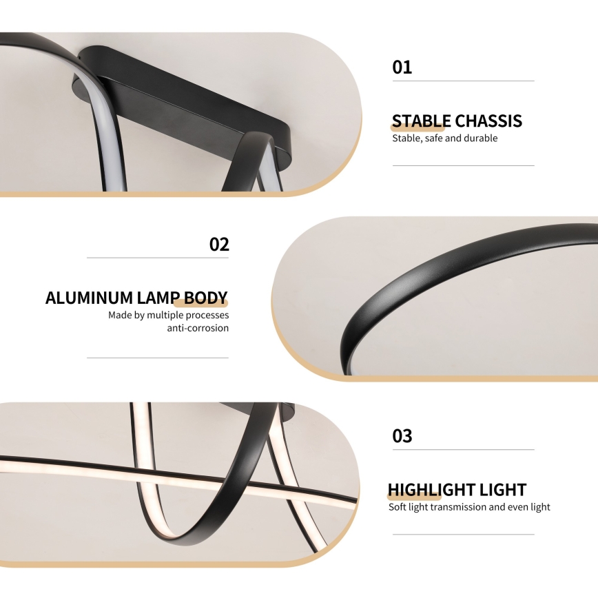 Brilagi - LED dæmpbar overflademonteret loftlampe TWISTER LED/60W/230V 3000-6000K sort + fjernbetjening