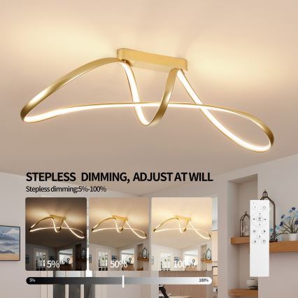 Brilagi - LED dæmpbar overflademonteret loftlampe TWISTER LED/60W/230V 3000-6000K guld + fjernbetjening