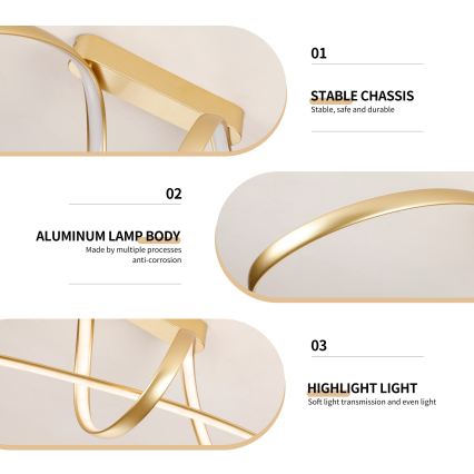 Brilagi - LED dæmpbar overflademonteret loftlampe TWISTER LED/60W/230V 3000-6000K guld + fjernbetjening