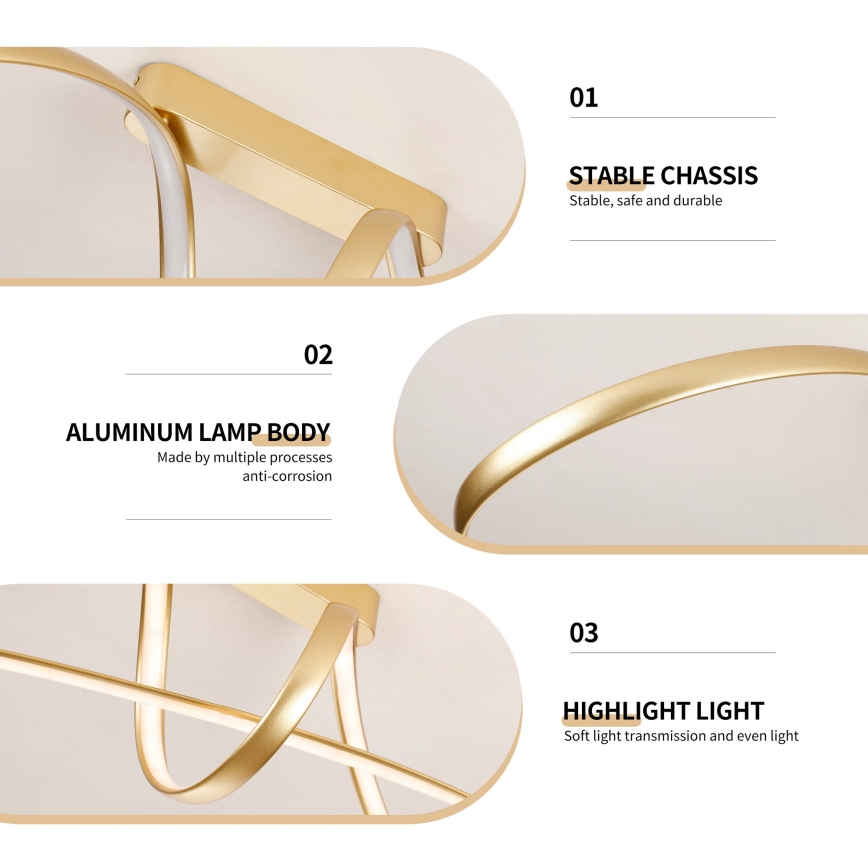 Brilagi - LED dæmpbar overflademonteret loftlampe TWISTER LED/60W/230V 3000-6000K guld + fjernbetjening