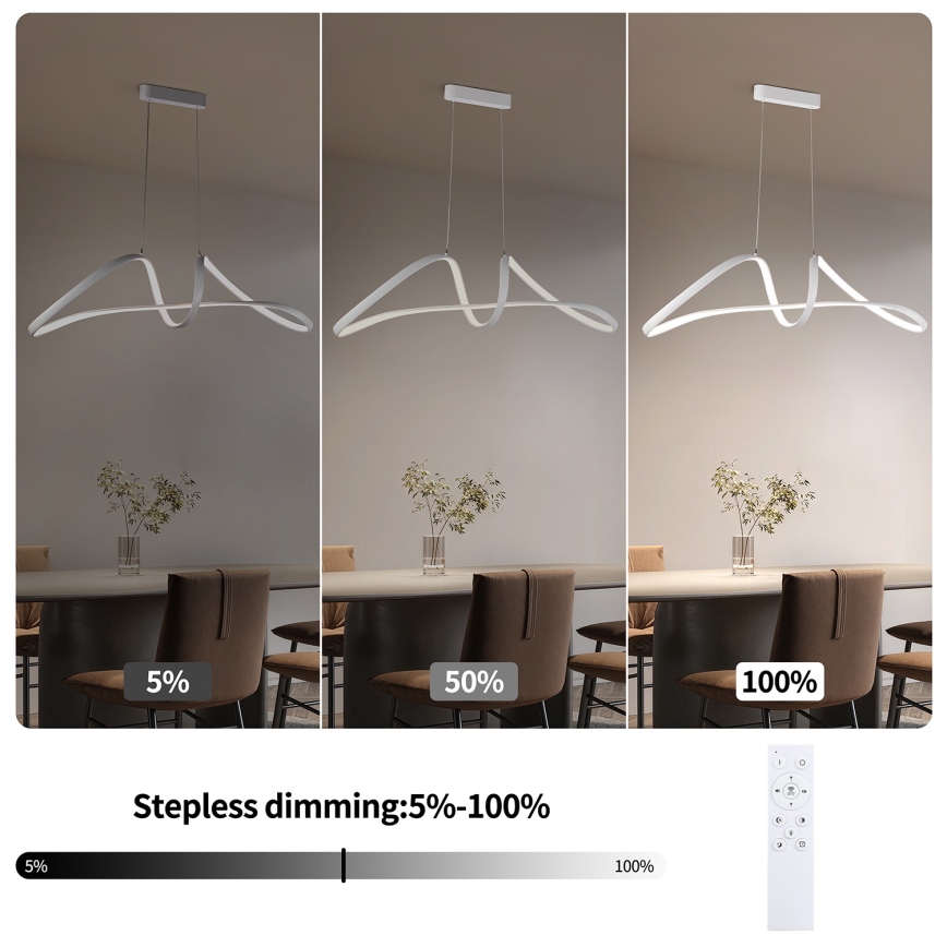 Brilagi - LED dæmpbar pendel på wire TWISTER LED/60W/230V 3000-6000K hvid + fjernbetjening