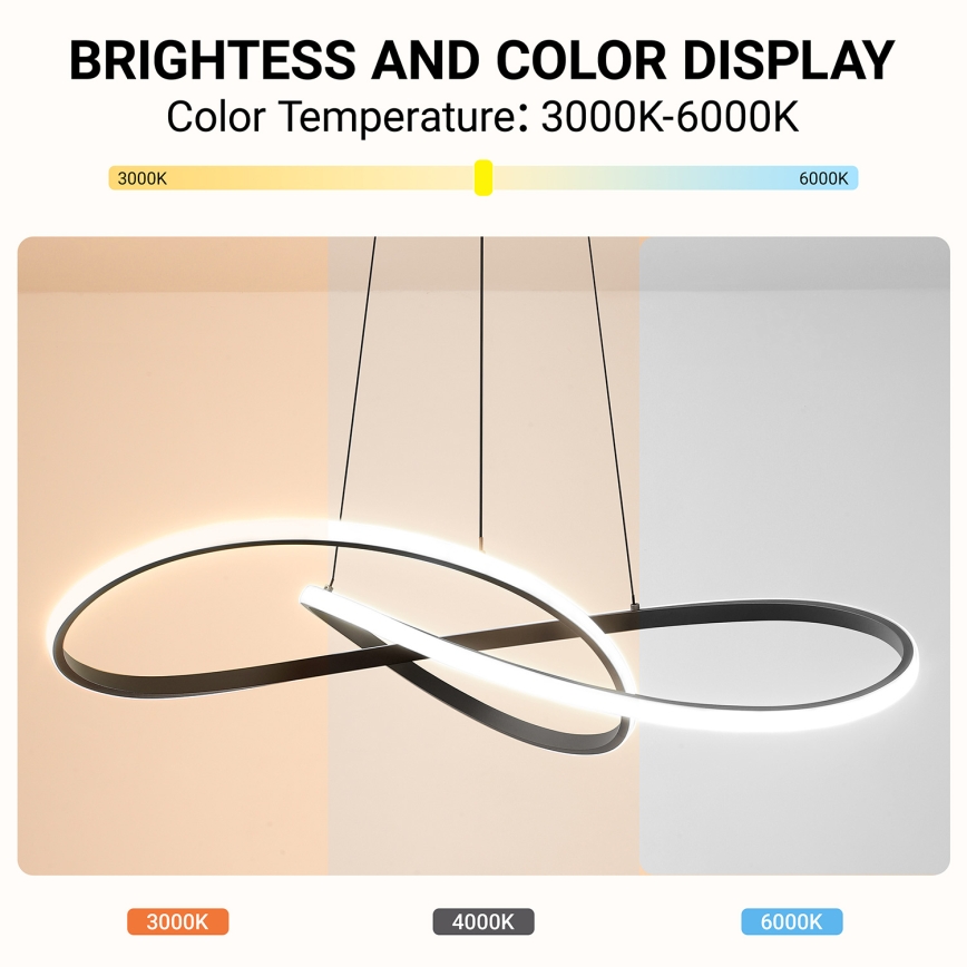 Brilagi - LED Dæmpbar pendel på wire INFINITY LED/80W/230V 3000-6000K 80x80 cm sort inkl. fjernbetjening