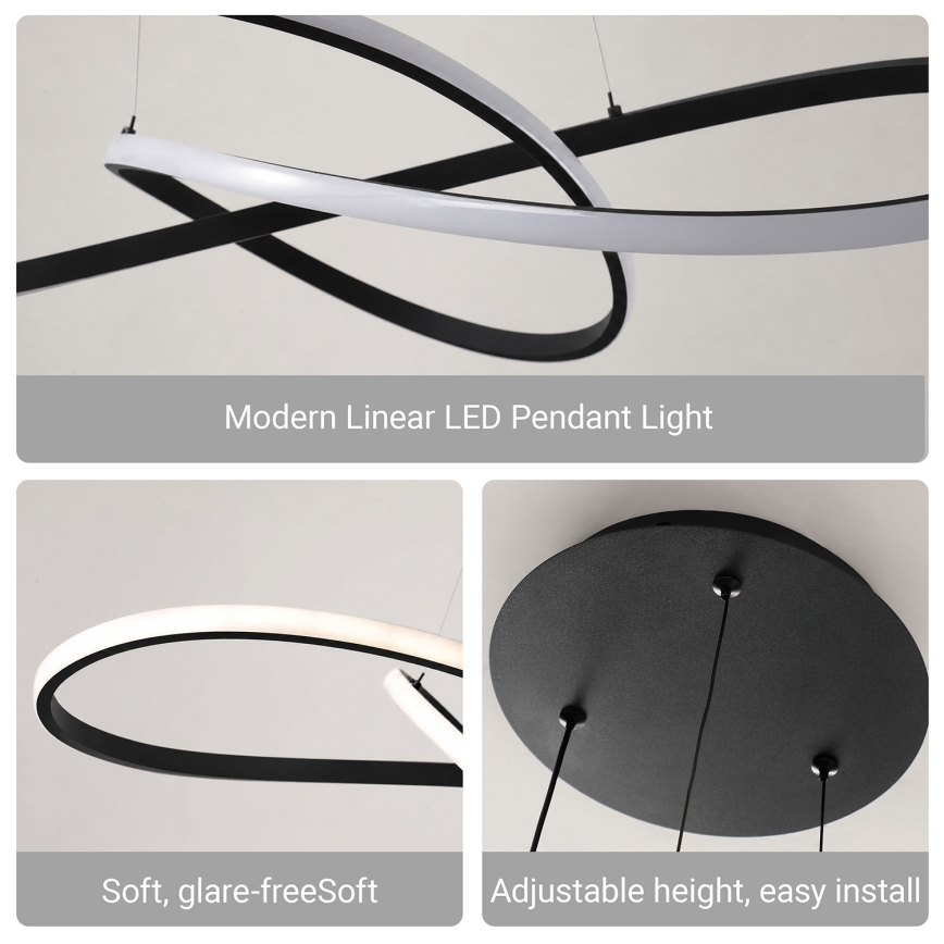 Brilagi - LED Dæmpbar pendel på wire INFINITY LED/80W/230V 3000-6000K 80x80 cm sort inkl. fjernbetjening