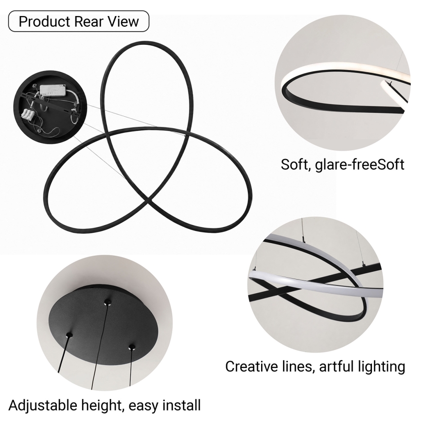 Brilagi - LED Dæmpbar pendel på wire INFINITY LED/80W/230V 3000-6000K 80x80 cm sort inkl. fjernbetjening