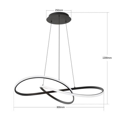 Brilagi - LED Dæmpbar pendel på wire INFINITY LED/80W/230V 3000-6000K 80x80 cm sort inkl. fjernbetjening
