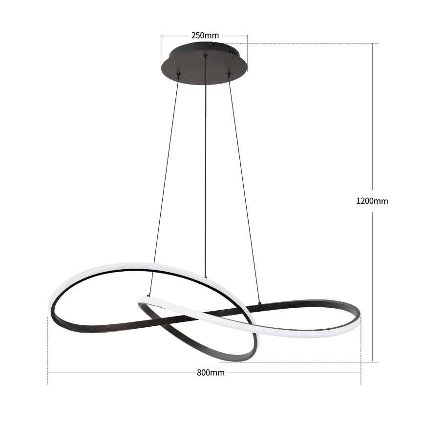 Brilagi - LED Dæmpbar pendel på wire INFINITY LED/80W/230V 3000-6000K 80x80 cm sort inkl. fjernbetjening
