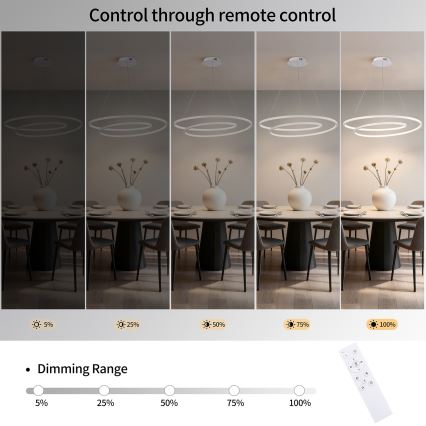 Brilagi - LED-dæmpbar pendel på wire TWISTER LED/105W/230V 3000-6000K Ø 100 cm hvid + fjernbetjening
