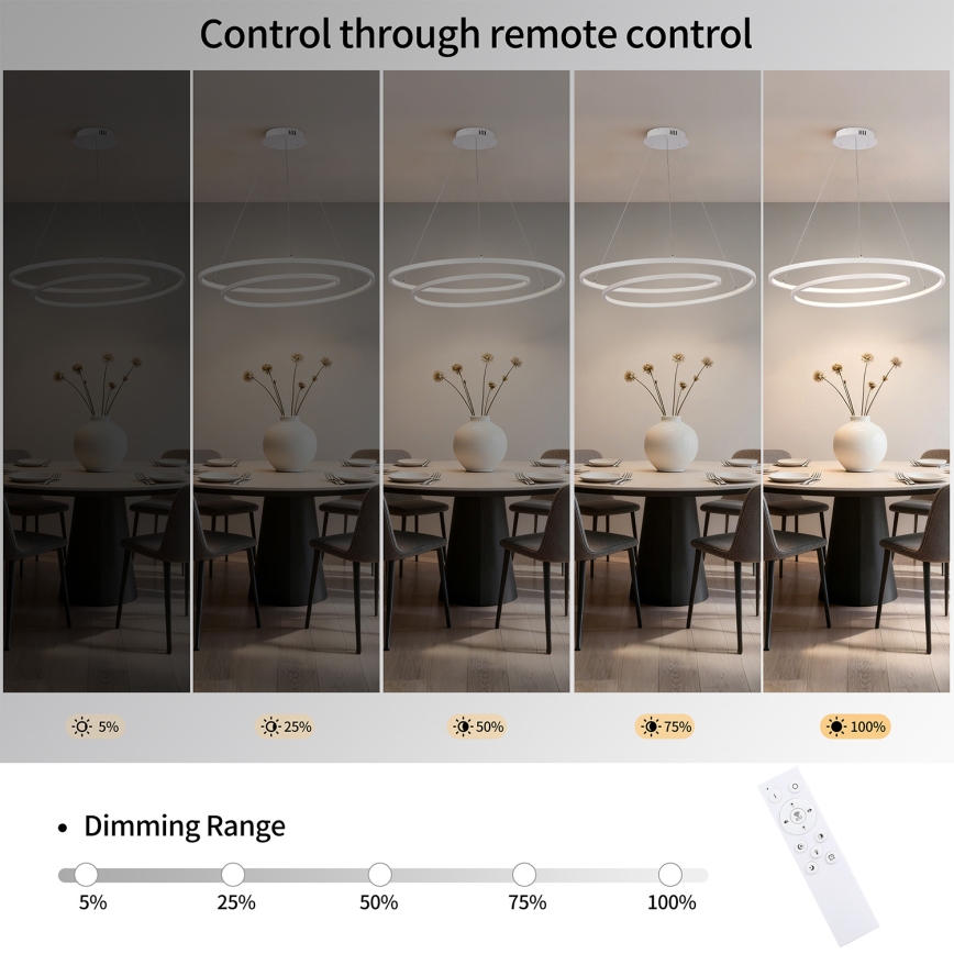 Brilagi - LED-dæmpbar pendel på wire TWISTER LED/105W/230V 3000-6000K Ø 100 cm hvid + fjernbetjening