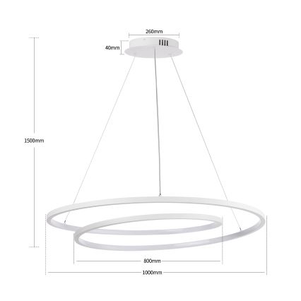 Brilagi - LED-dæmpbar pendel på wire TWISTER LED/105W/230V 3000-6000K Ø 100 cm hvid + fjernbetjening