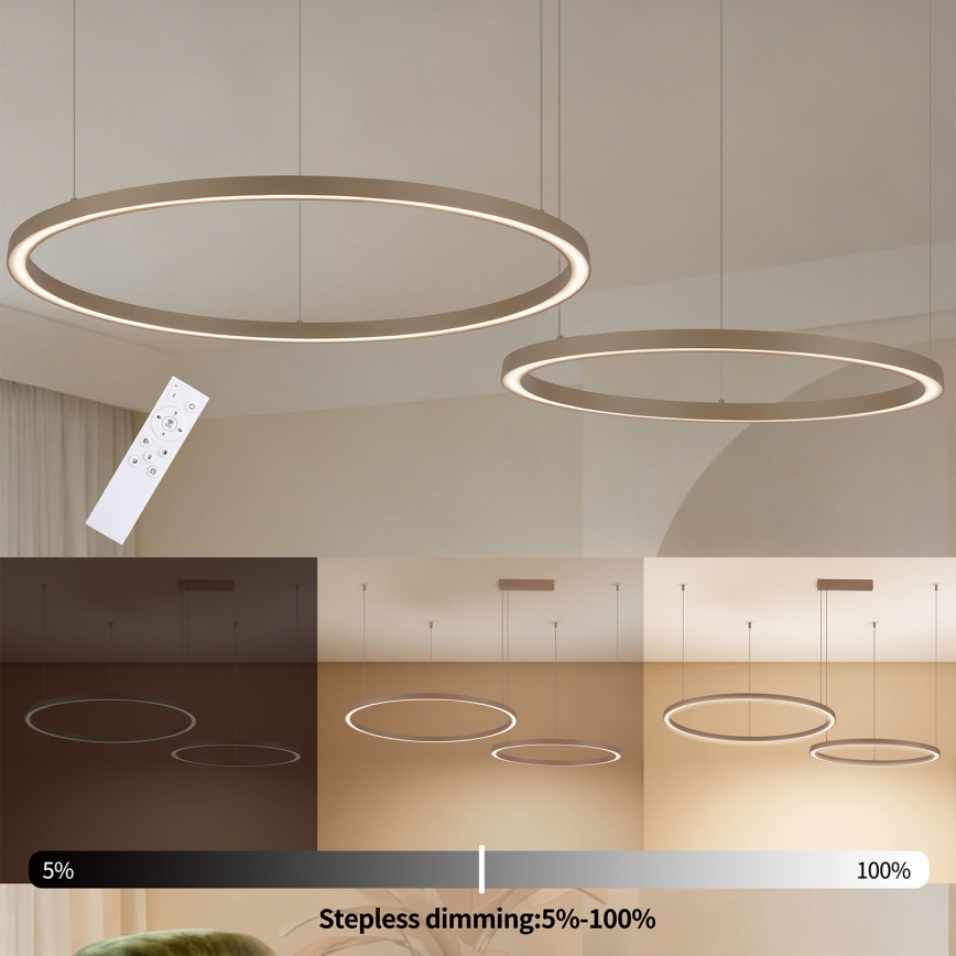 Brilagi - LED dæmpbar pendel med wire PORTOFINO LED/98W/230V 3000-6000K beige + fjernbetjening