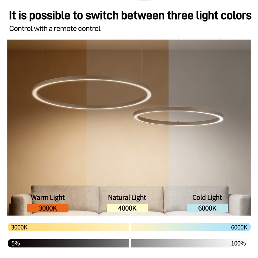 Brilagi - LED dæmpbar pendel med wire PORTOFINO LED/98W/230V 3000-6000K beige + fjernbetjening