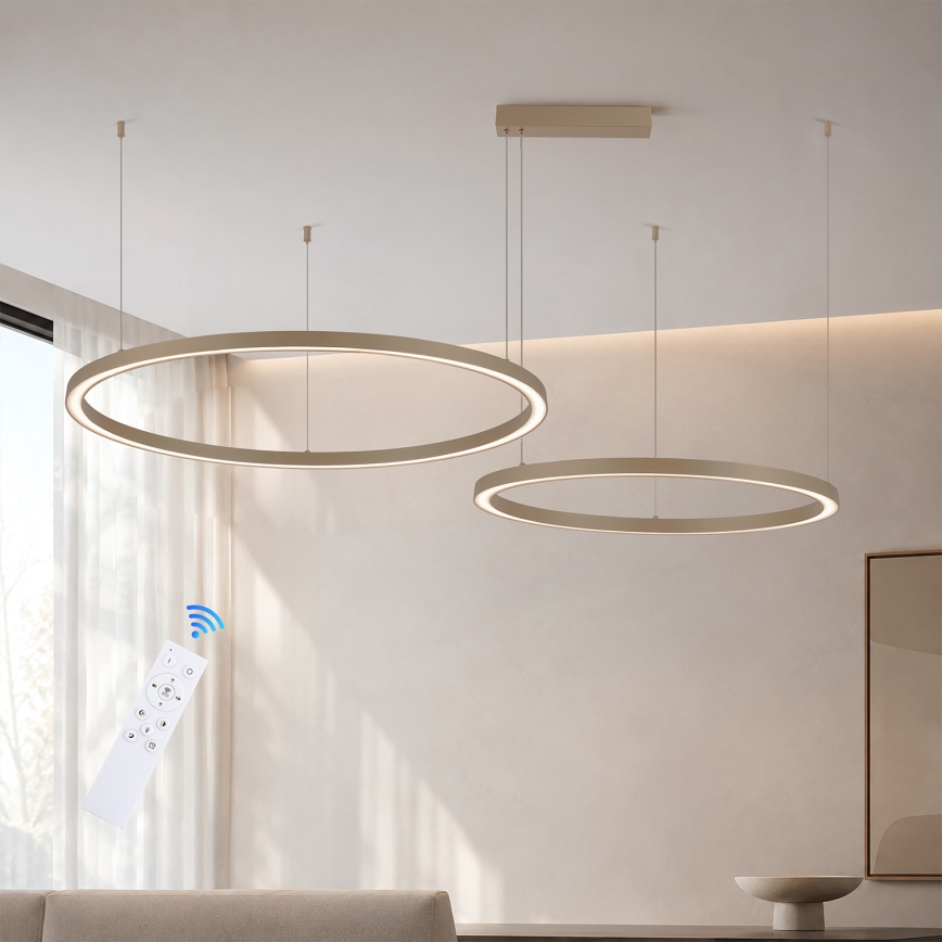 Brilagi - LED dæmpbar pendel med wire PORTOFINO LED/98W/230V 3000-6000K beige + fjernbetjening