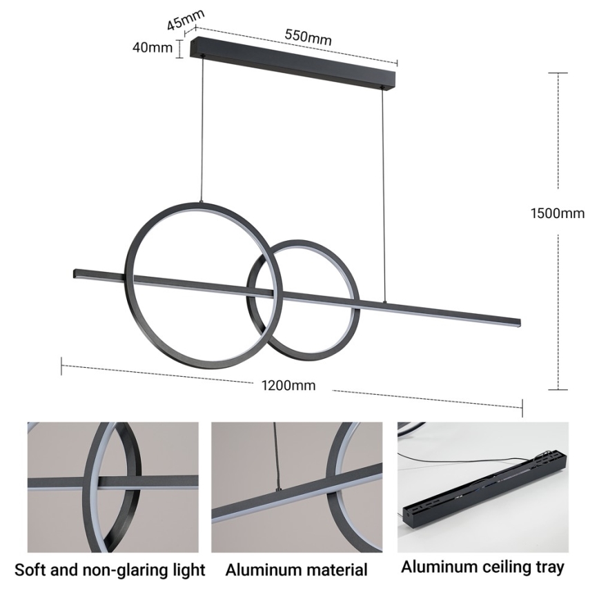 BRILAGI - LED-dæmpbar pendel på kabel SIGNATURE LED/53W/230V 3000-6000K 120 cm sort + fjernbetjening