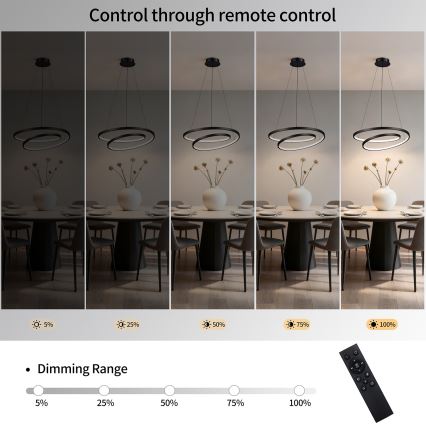 Brilagi - LED-dæmpbar pendel på wire TWISTER LED/48W/230V 3000–6000K Ø 50 cm sort + fjernbetjening