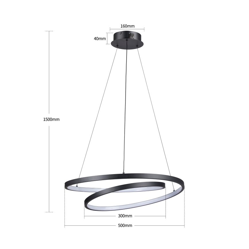 Brilagi - LED-dæmpbar pendel på wire TWISTER LED/48W/230V 3000–6000K Ø 50 cm sort + fjernbetjening