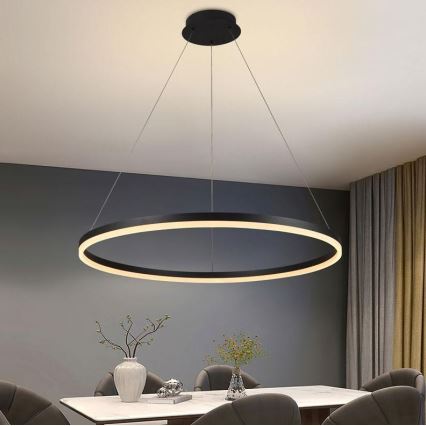 Brilagi - Dæmpbar LED-pendel på wire CIRCLE LED/55W/230V 3000-6500K Ø 80 cm sort + fjernbetjening