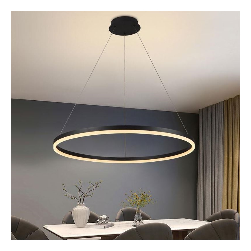 Brilagi - Dæmpbar LED-pendel på wire CIRCLE LED/55W/230V 3000-6500K Ø 80 cm sort + fjernbetjening