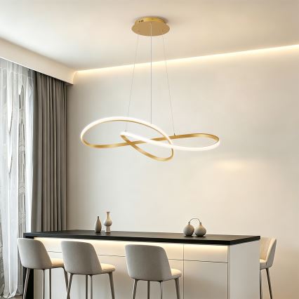 Brilagi - Dæmpbar LED-pendel på wire INFINITY LED/80W/230V 3000-6000K 80x80 cm guld + fjernbetjening